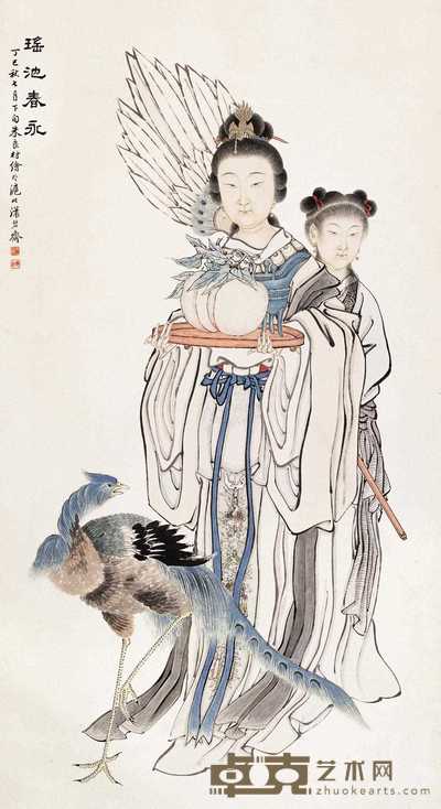 朱良材 1917年作 瑶池春永图 立轴 148×81cm